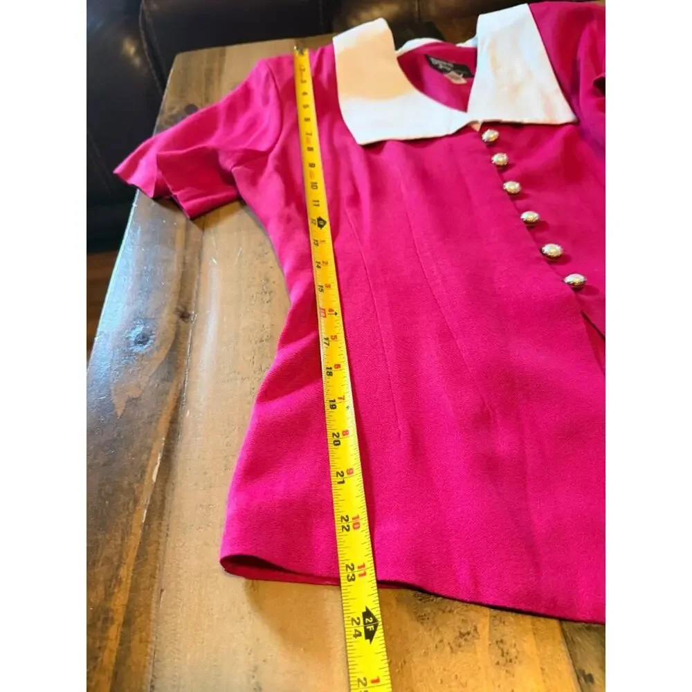 Vintage Dawn Joy Fashions 2-Piece Skirt Suit Pink Fuchsia Pearl Buttons